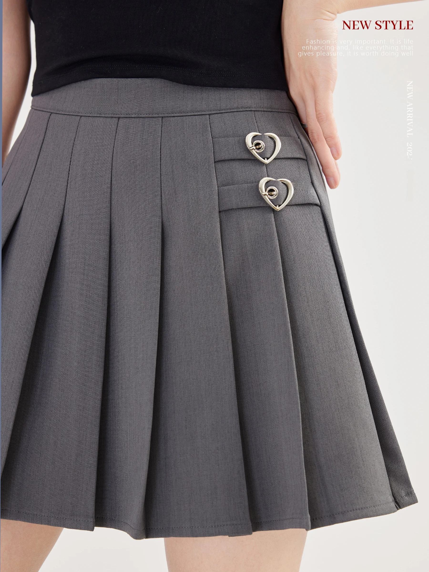 

Юбка-трапеция с высокой талией и плиссировкой для женщин, весна-осень, новинка, полиэстер, на молнии, с двойным сложением