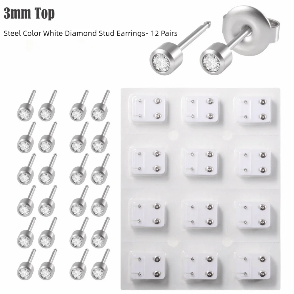 3mm/4mm TOP Ear Piercing Tool Kit Stars Stainless Steel Rhinestone Stud Earrings Minimalist Rhinestone Inlay Ear Piercing Tool