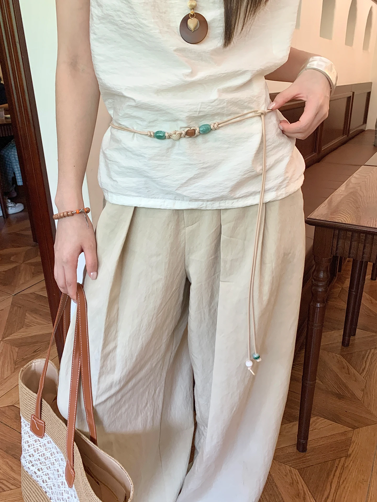 Ethnic Style Colorful Beaded O - Off White Belt ulasan dan harga
