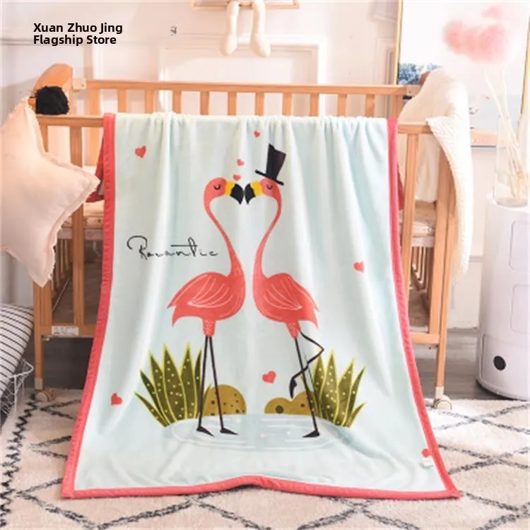

Thickened Double Layer Children's Blanket Coral Fleece Flannel Blanket for Kindergarten Office Use Warm Cartoon Pattern