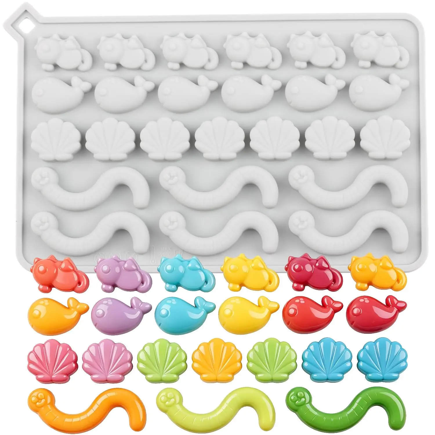 2pcs 25 Cavity Marine Theme Silicone Molds Whale Seahorse Shell Worm Candy Mold For Candy Chocolate ﻿ view 2