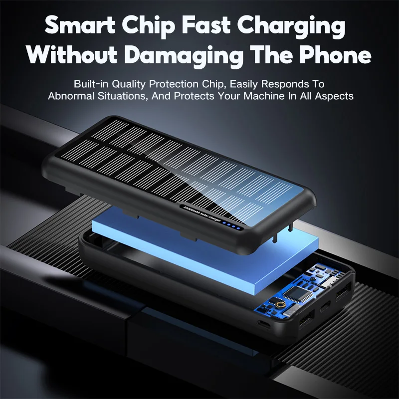 

KOSHARE Solar-Powered Lithium Polymer Battery Mobile Power Bank with Type-C & Micro USB Port Handheld Flashlight for Hiking