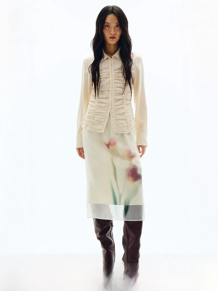 

Весна 2026: Женская блузка с длинным рукавом, плиссированная, повседневная, приталенная, из смесового полиэстера и вискозы, с пуговицами, дизайн H&M