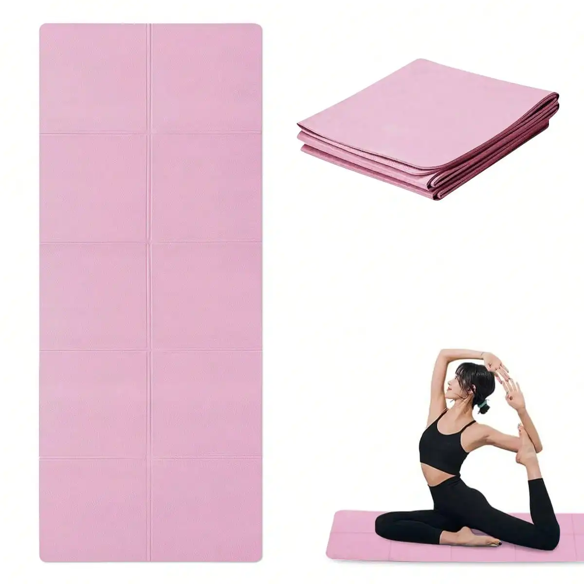 1 tapete de yoga plegable de EVA de 173*61*0,3/0,4/0,6 cm, antideslizante y que absorbe los golpes, adecuado para saltar con la cuerda, fitness femenino y entrenamiento en casa, también se puede usar como tapete deportivo, tapete de gimnasia, tapete de ejercicio.