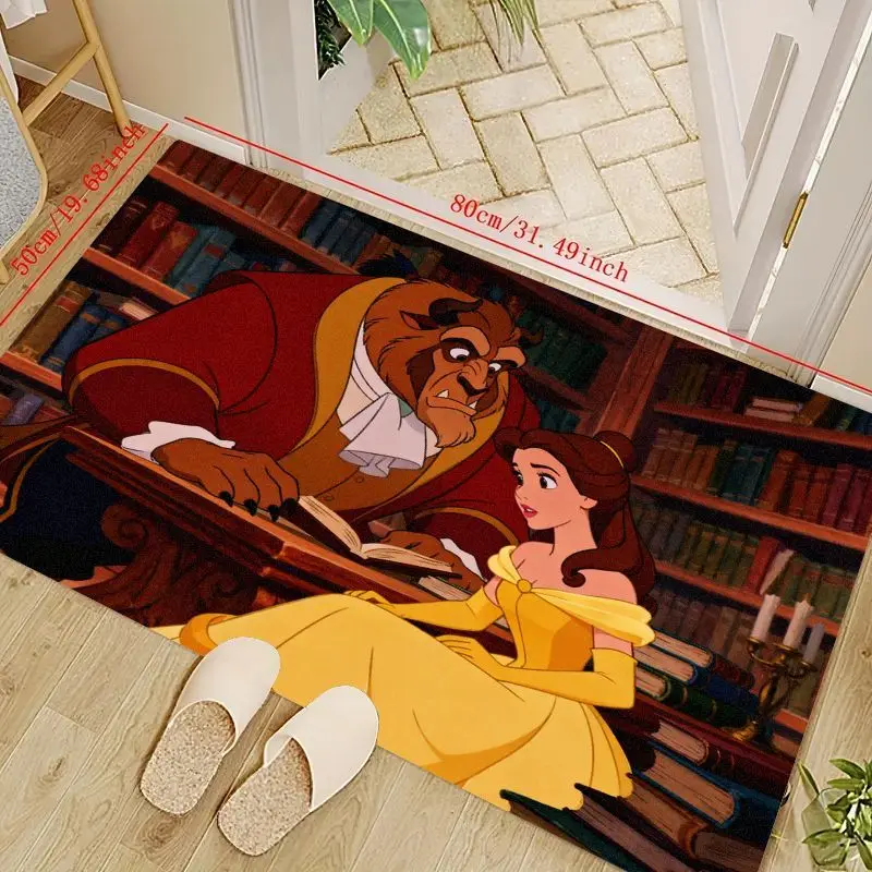 

1 шт., коврик Disney Princess Beauty and the Beast Belle & Beast Enchanted Library Scene, мягкий противоскользящий моющийся напольный коврик для L