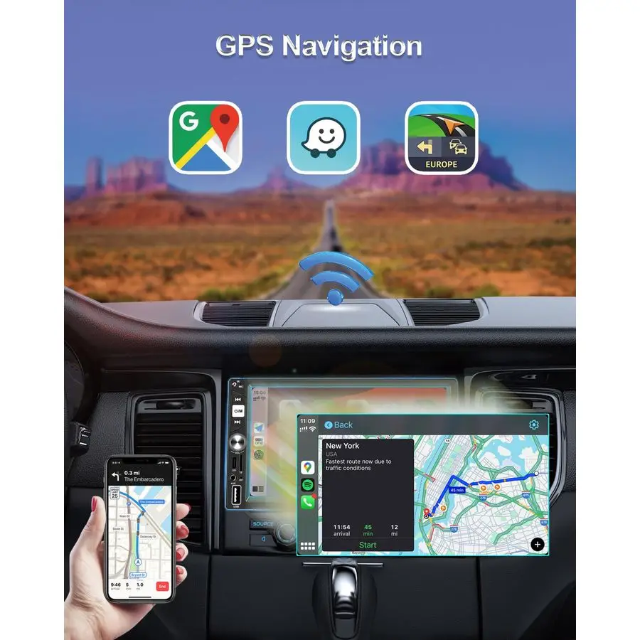 Беспроводная работа с автомобильной стереосистемой Apple Carplay Double Din, FM-радио, автомобильным Bluetooth, сенсорным экраном IPS 1024 600, автомобильной резервной камерой,