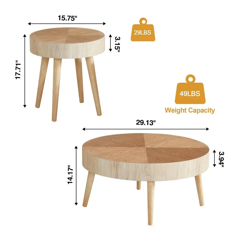 

Nesting Round Coffee Table Set of 2, Farmhouse Modern Coffee Table, Natural Wood Nesting Tables Boho Side Table End Table Set f