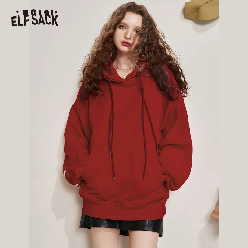 ELFSACK Star Hoodies Women 2023 Autumn Vintage Oversize Long Sleeve Tops