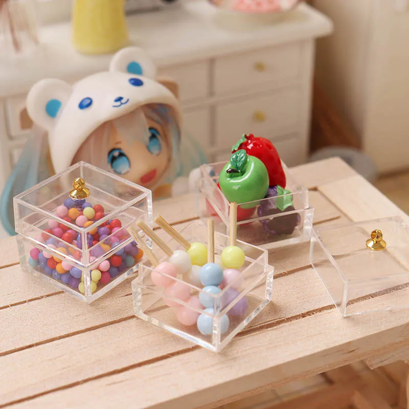 1:12 BJD Dolls Dollhouse Mini Transparent Jewel Case Storage Box Miniature Items Candy Jar Doll House Accessories Kitchen Toys