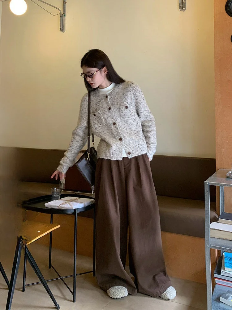 

Song Zhengen винтажные свободные джинсы с высокой талией, женские хлопковые прямые брюки кофейного цвета с завязками, осенняя мода с...