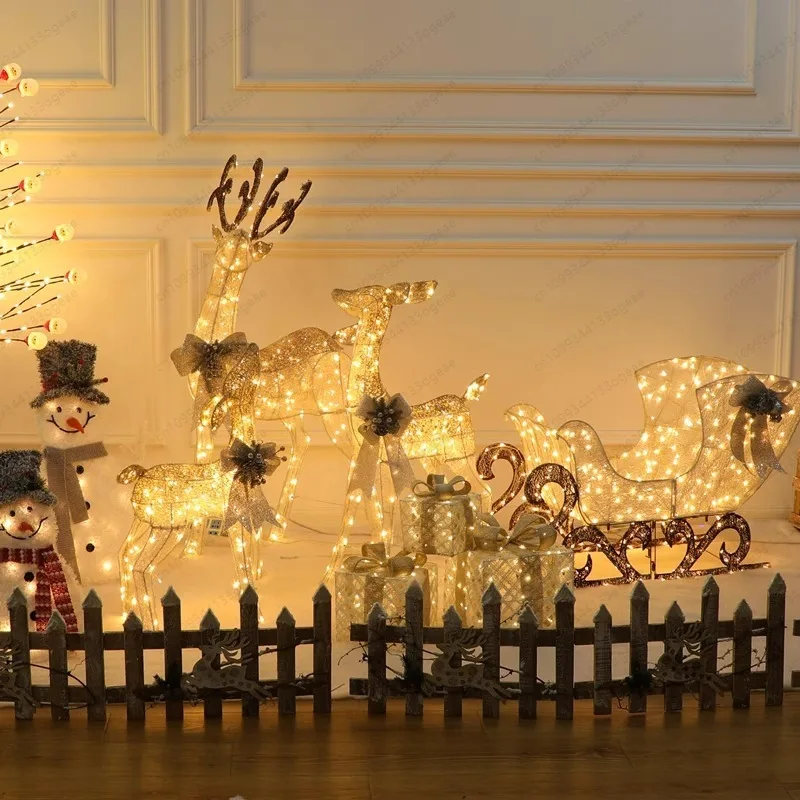 Christmas large scene deer sleigh car elk Santa decorations beautiful props Christmas tree ornaments