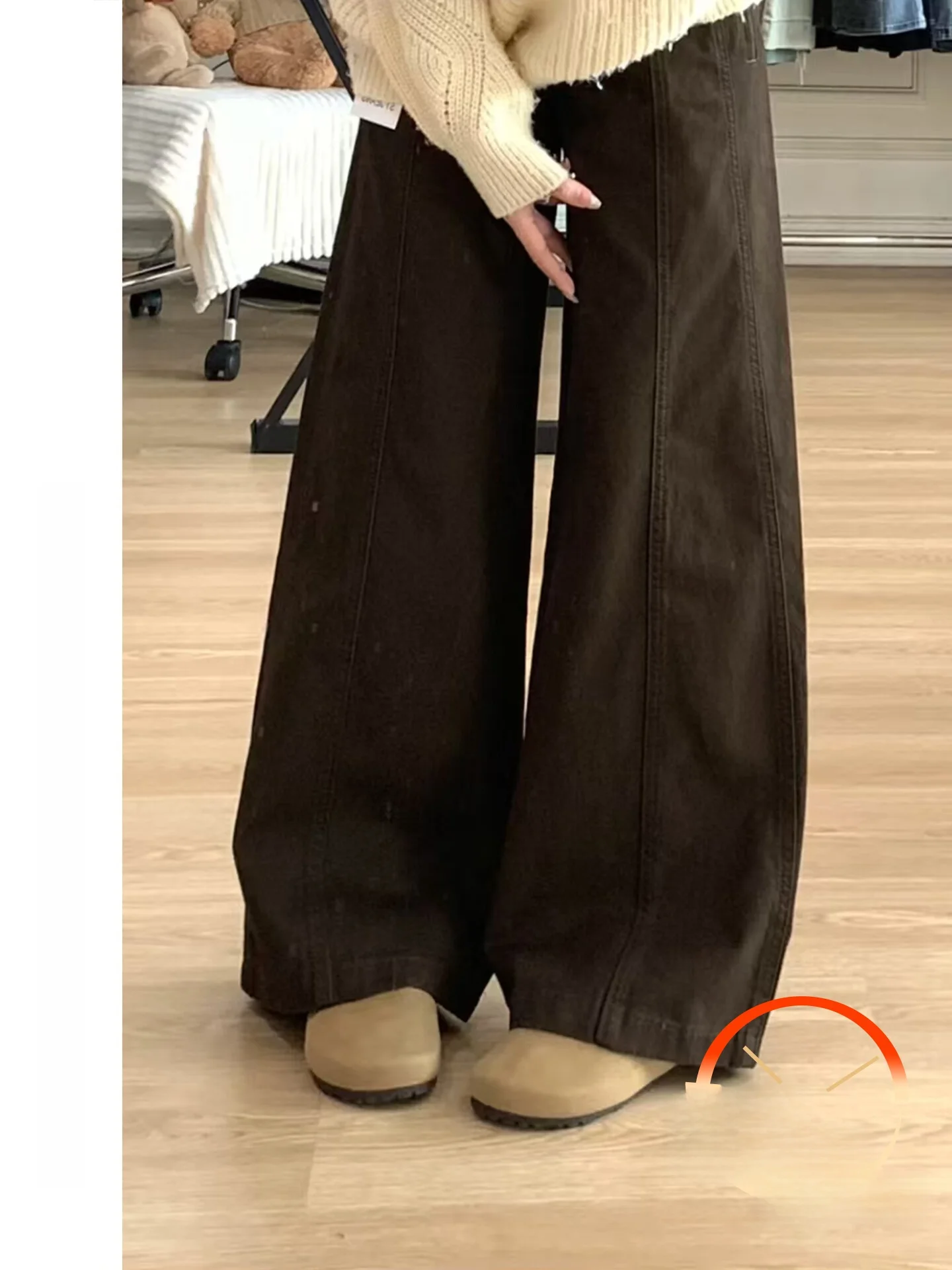 

High Waist Brown Wide Leg Denim Jeans Women's Loose Fit Vintage Style Casual Cotton Blend Winter Season OFFCAT Brand