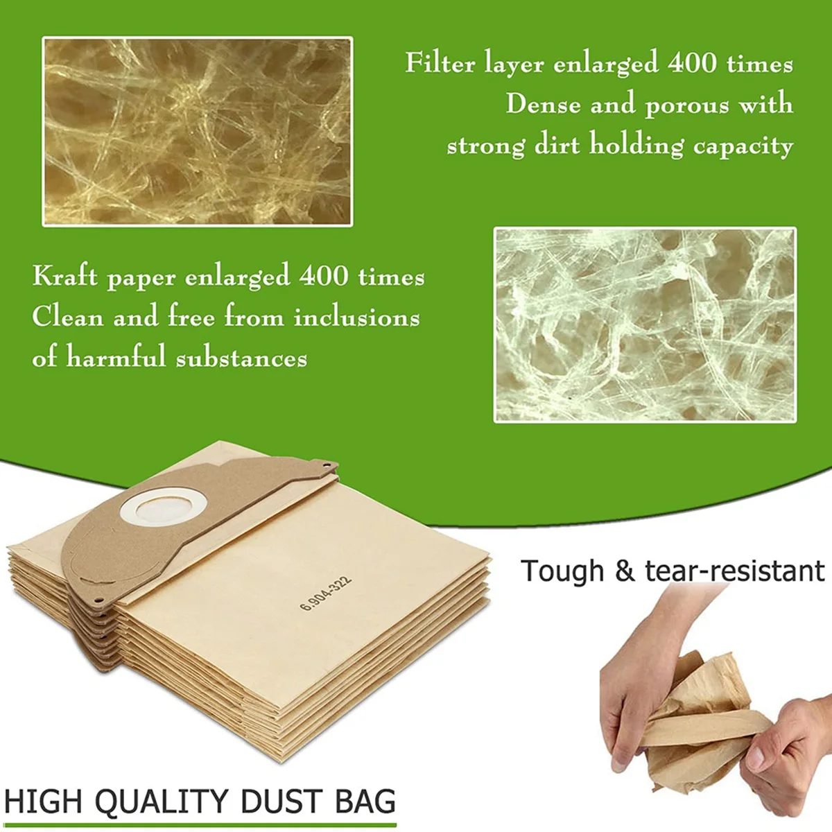 Bolsa de basura con filtro Vaccuum para aspiradora Karcher A2004 WD2, 15 piezas, 6.904-322,0