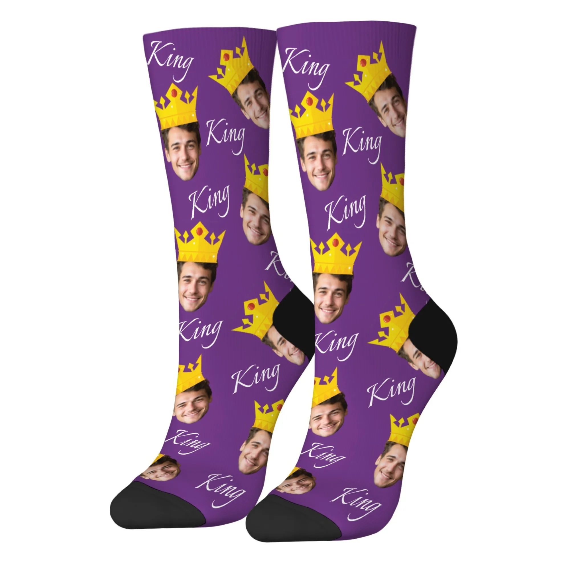 King Design – chaussettes personnalisées pour hommes, nouveauté, chaussettes amusantes et folles pour hommes, Photo personnalisée, cadeaux pour la famille et les amis