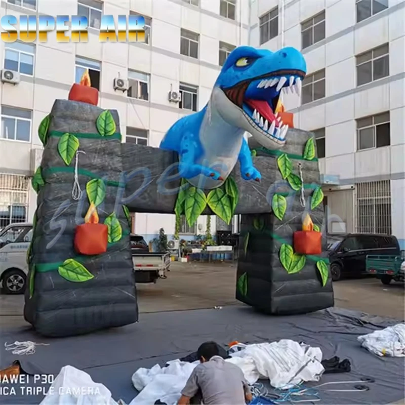 Impreza tematyczna w parku dinozaurów, gigantyczny dmuchany łuk dinozaurów na wystawę.