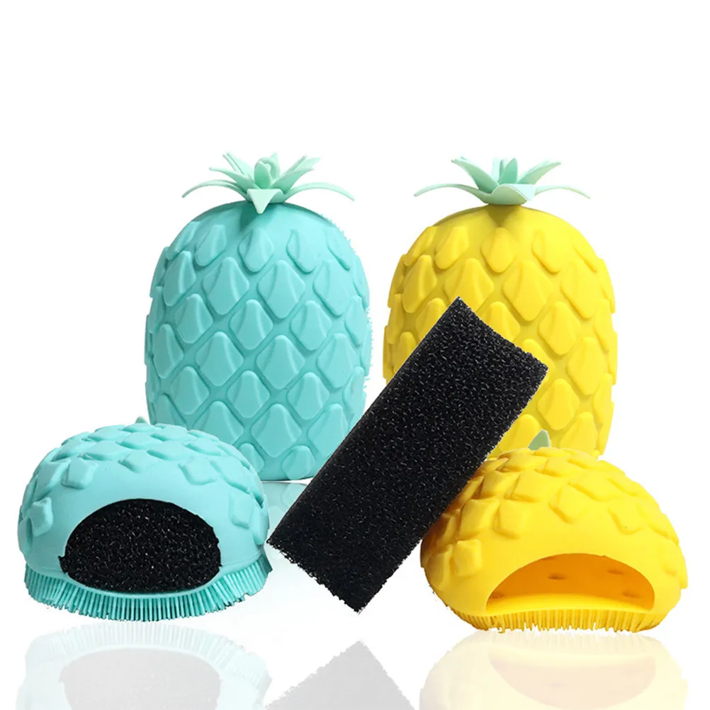 

2Pcs Silicone Bath Brush Cartoon Pineapple Shape Body Shower Scrubber Massage Tool Random Color Facial Washing Brush Exfoliator