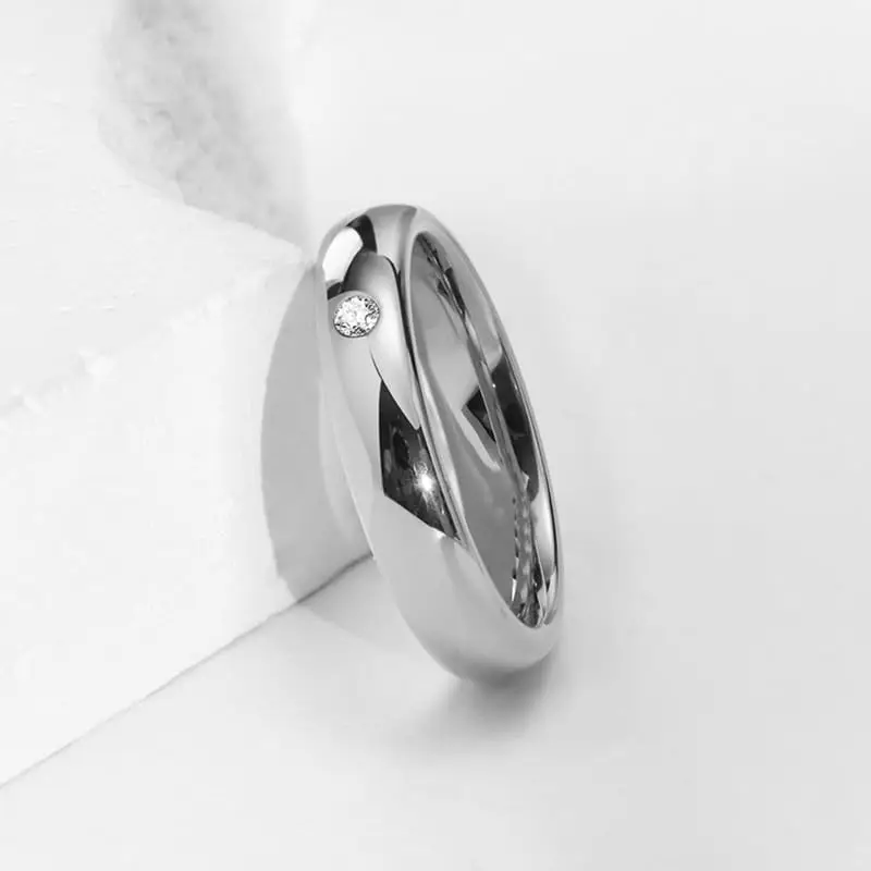 Simple 4mm Wedding Band Rings With AAA+ Cubic Zirconia Accessories Gifts Wholesale Stainless Steel Jewelry For Men Women image 2