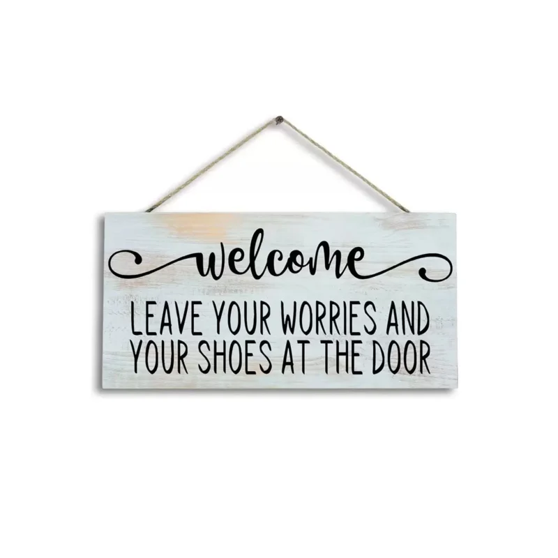 1PC Welcome PLEASE REMOVE YOUR SHOES Wooden Hanging Wall Sign,Wood Decoration For Home Front Door ,Home Hanging Plaque Decor