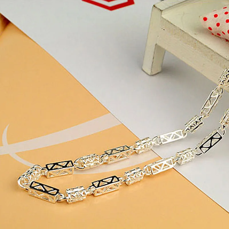 

Fashion Geometry Hollow Round Square Men Chain 925 Sterling Silver Necklace For Men Popular Jewelry Wide 5MM Men's Accessories