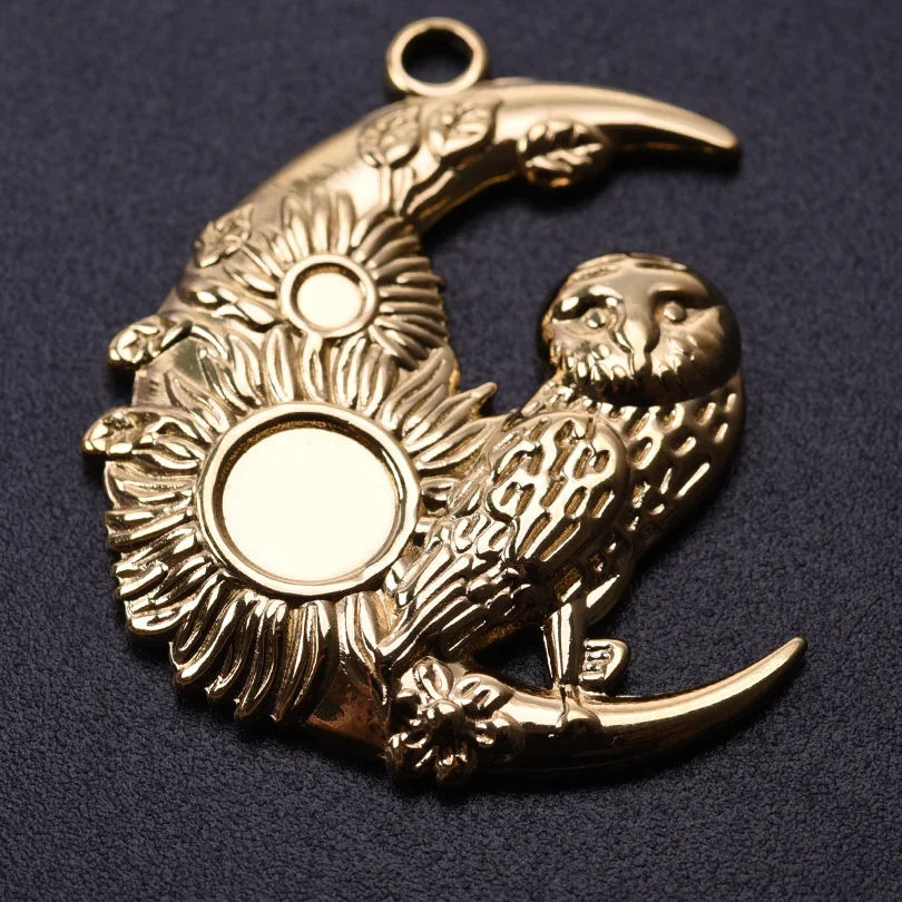 5pcs Owl Cactus Angel Heart Round Charm Real Gold Plated Stainless Steel Charms For Jewelry Making Supplies DIY Blank Settings