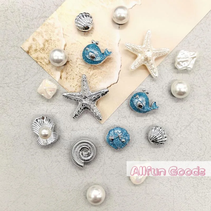 [TG835]16Pcs Ocean Beach Golden Conch Shoe Charms DIY Decorations Bling Shell Shoe Buckles Accessories Starfish Shoe Clips Decor