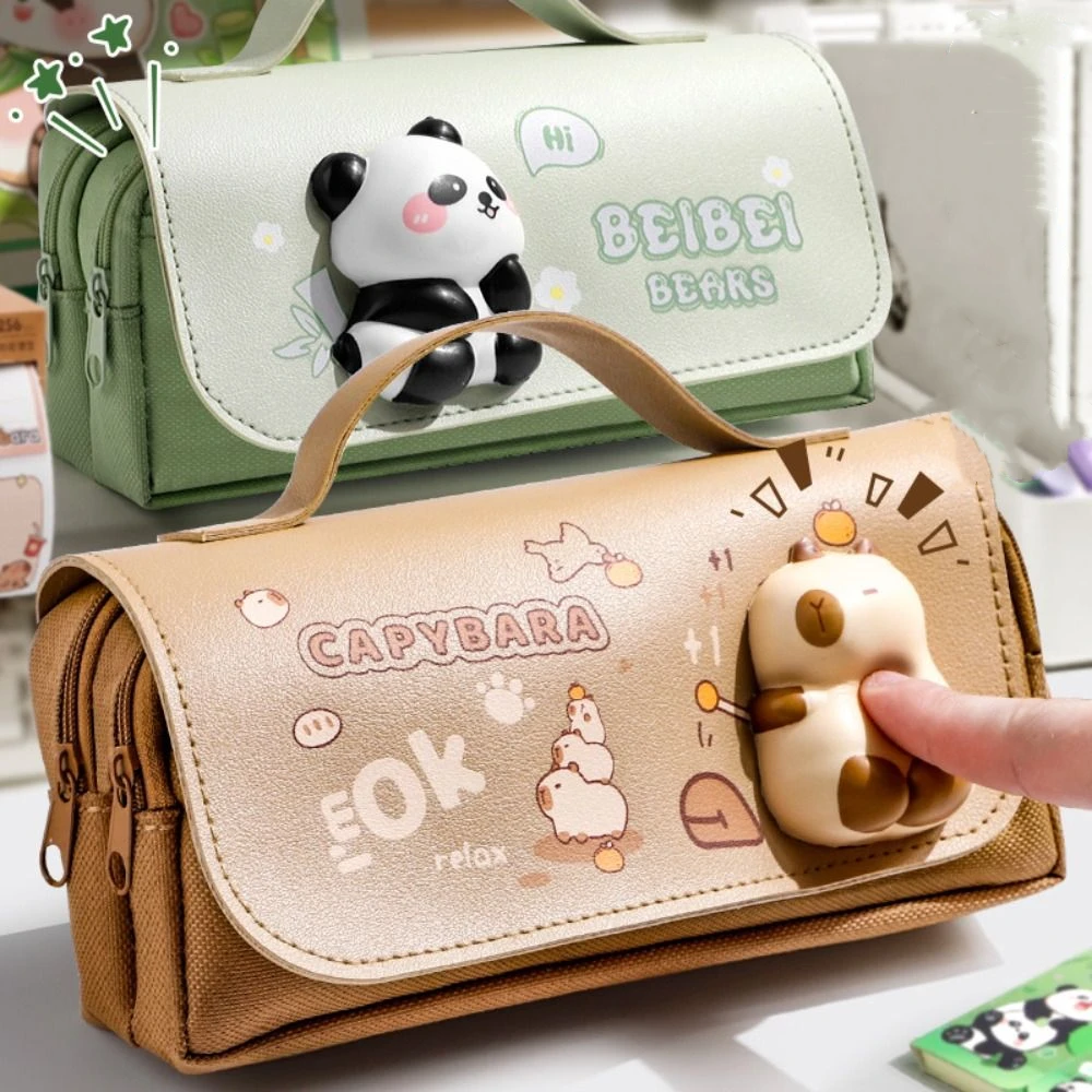 

Creative 3-layer Fun Press Pen Bag Korean Large Capacity Animal Pencil Bag Zipper Waterproof Stationery Storage Bag Student