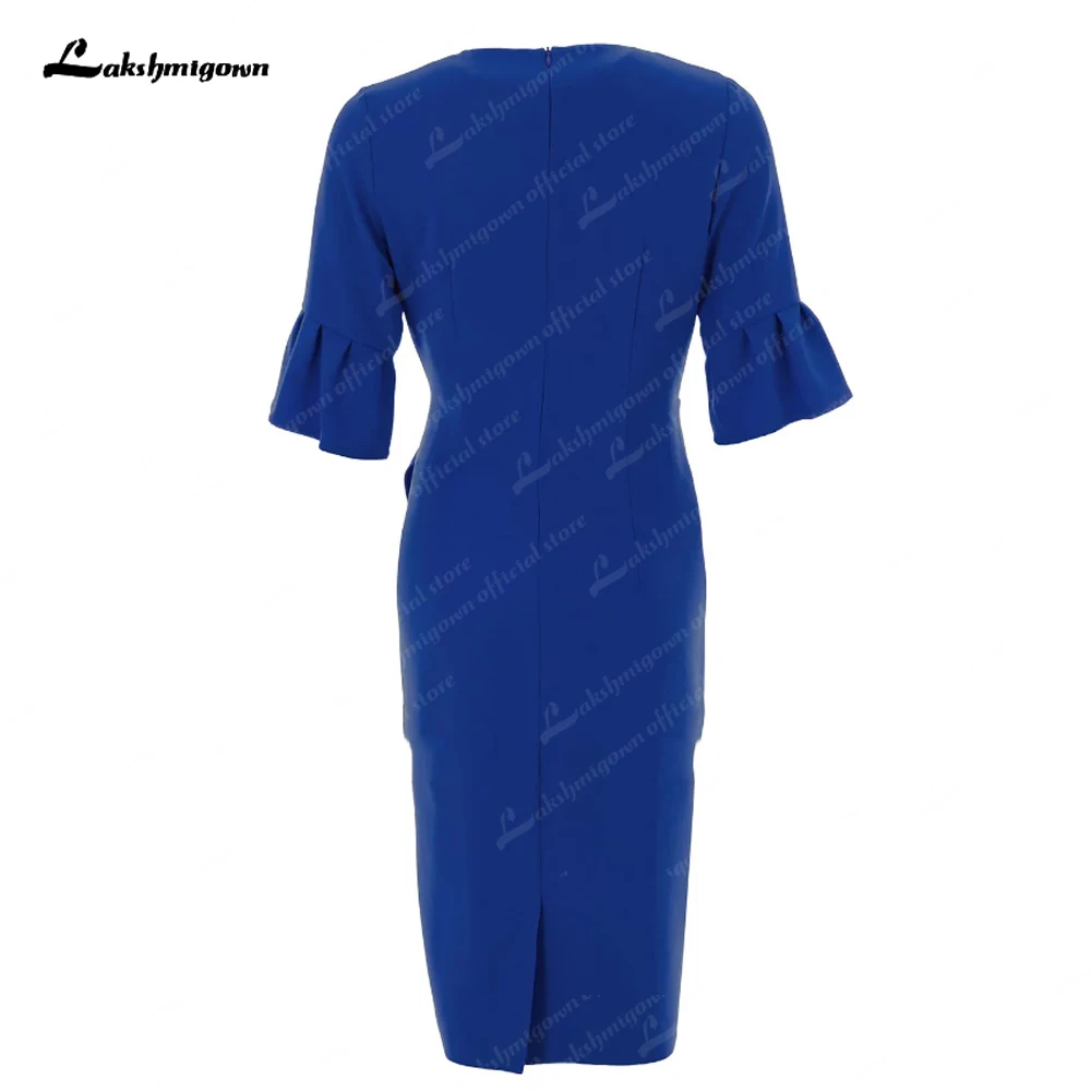 Azul marinho elegante mãe da noiva vestidos na altura do joelho v pescoço volta fenda 3/4 sleeveswedding vestido de convidado para festa para mulher