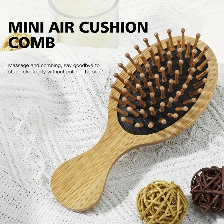 Cushion Bamboo Comb with Handle, Natural Bamboo Paddle Brush That Doesn'T Generate Static, Suitable for Both Men And Women, Port
