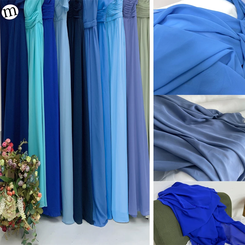 Blues Soft Chiffon Fabric Wedding Celebration Curtain Cloth Mesh Layout Chair Back Yarn Encryption DIY Material Georgette