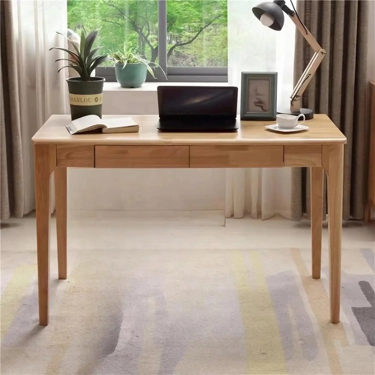 

Solid Wood Desk with Drawers, Small Computer Desk for Small Spaces, Gaming Study Home Office Desks for Work, Student PC Desk
