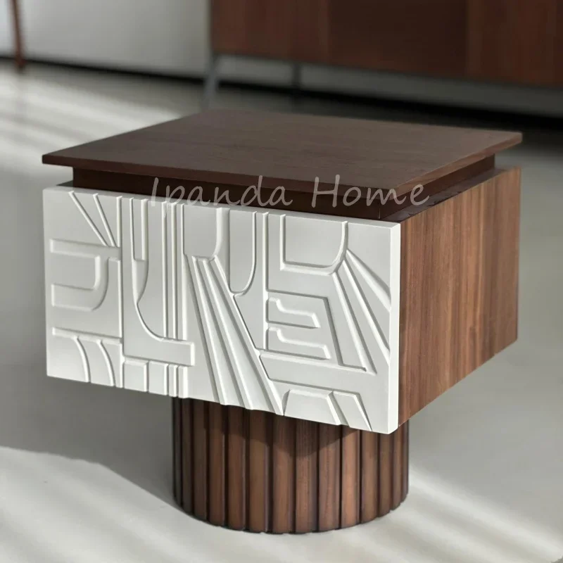 

Medieval wabi-sabi wind solid wood bedside table French retro designer, art storage, locker, porch