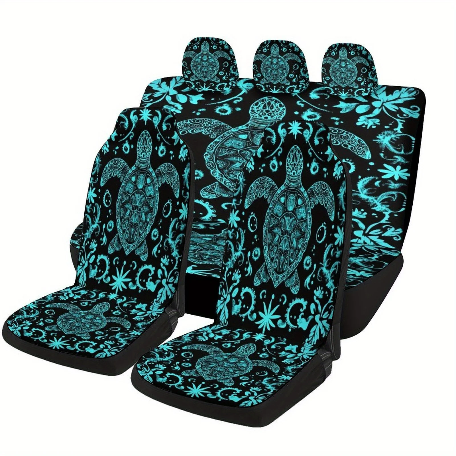 Car Seat Cover Set Featuring A Turtle Mandala Design, Suitable For Various Vehicles. Stylish And Unique, These Full Set Seat Pro