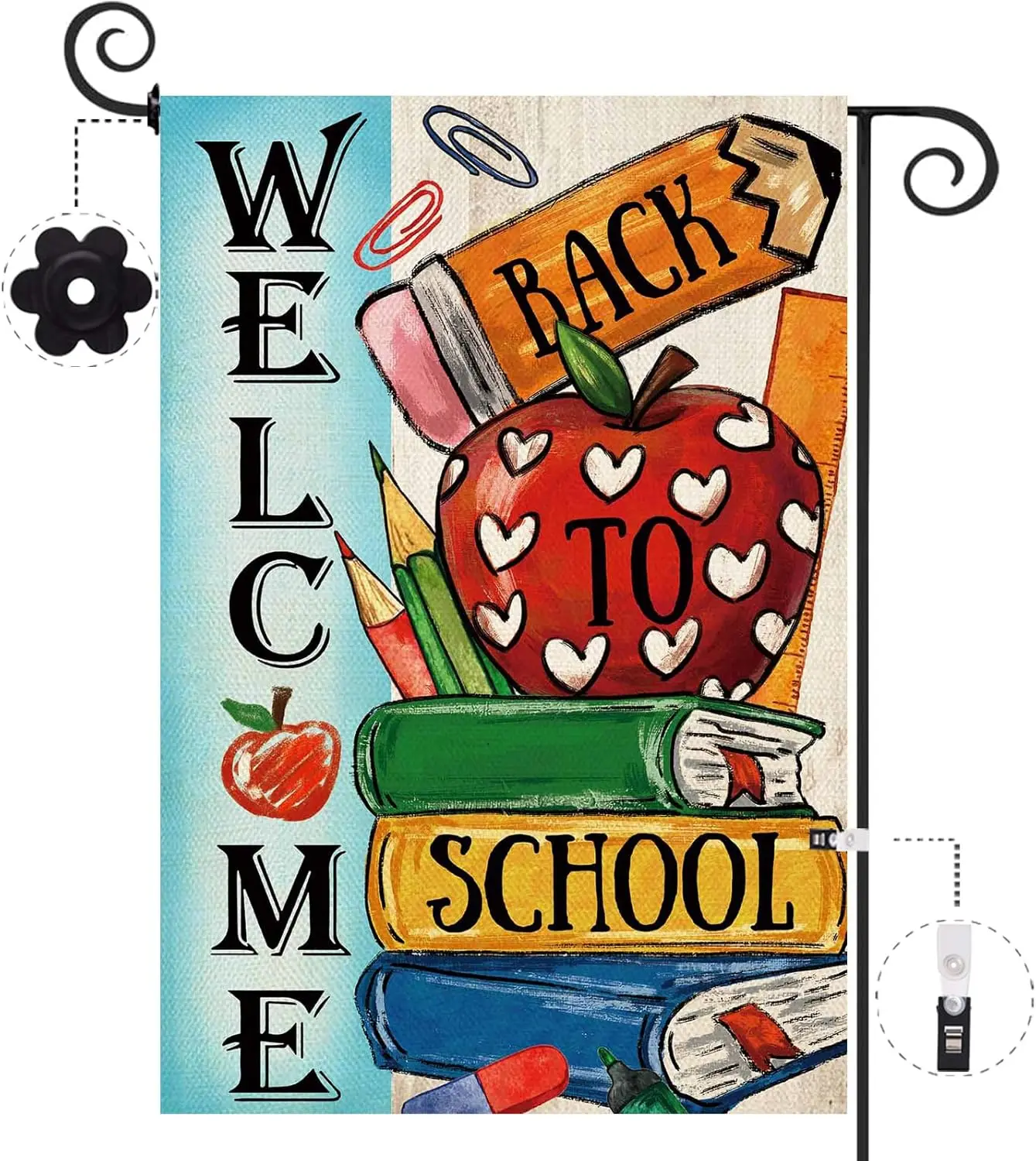 Baccessor Welcome Back to School Garden Flag 12.5 x 18 Inch Double Sided Apple Pencil Book School First Day Flag Vertical Fa zzo