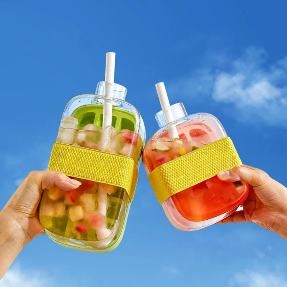 

Ice Cube Tray Water Bottle With Straw Silicone Ice-make Pressing Mould Ice Drink Bottle Ice Cube Tray Kitchen Supplies 500/800ml