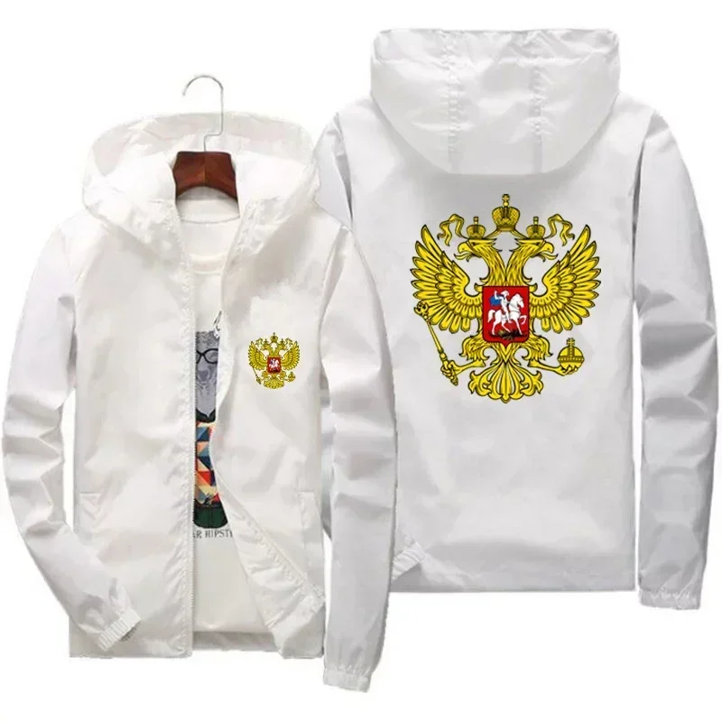 Men Coat Of Arms Of Russia Eagle Motorcycle Parkas Thin Windbreaker Windproof Bomber Zipper Hooded Jacket Plus Size New Overcoat