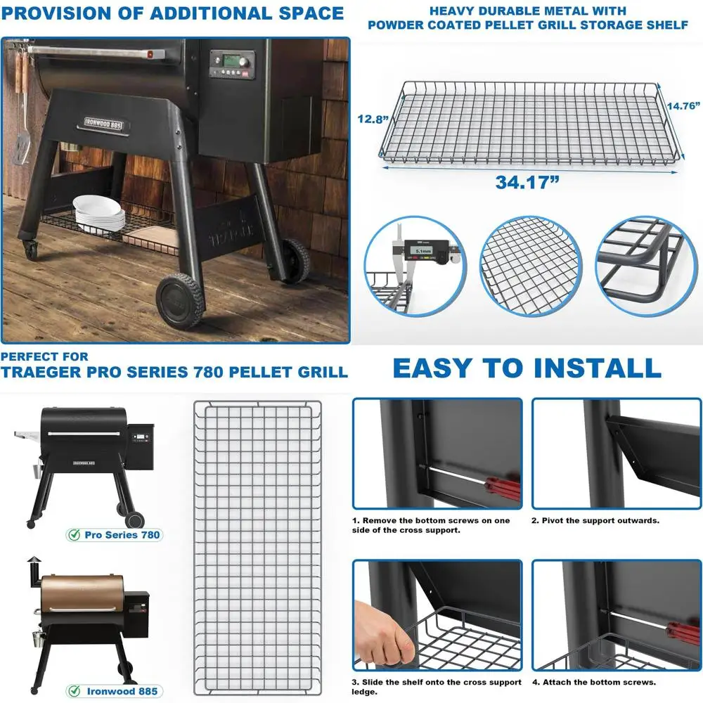 

Enhanced Storage Shelf for Traeger Pro 780/Ironwood 885 Grills - Durable Coated Metal Rack for Additional Space