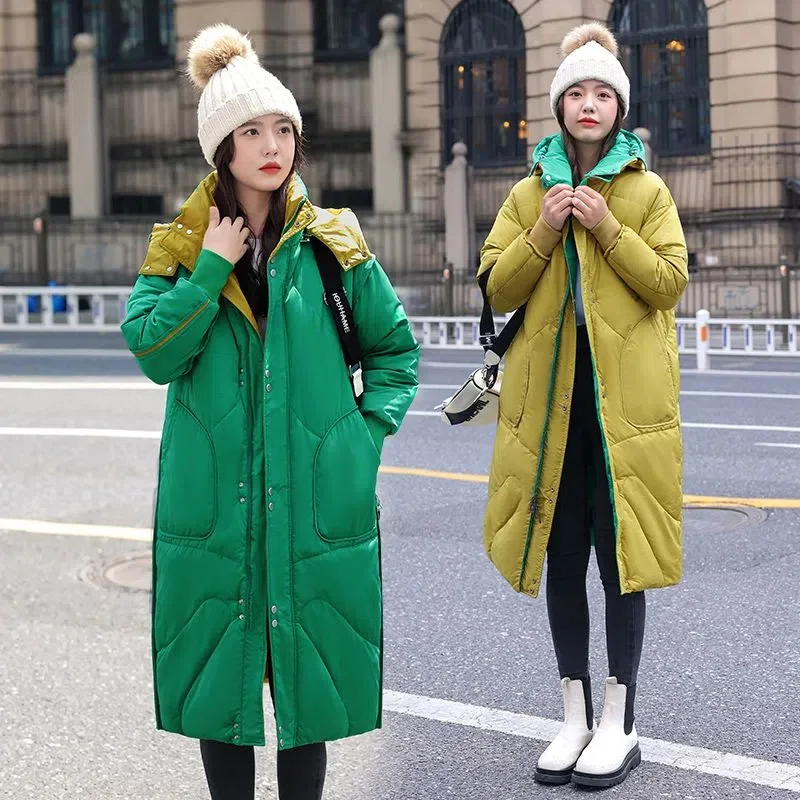 Long Double Sided Hooded Padded Winter Jacket Women Loose Casual Warm Parka Coat All-match Down Cotton Jacket Coat Female