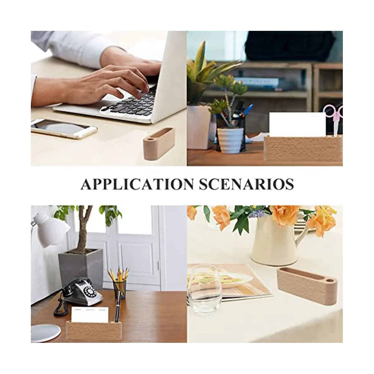 Solid Wood Business Card Holder Desk Storage Beech Walnut Wood Business Card Holder with Pen Holder