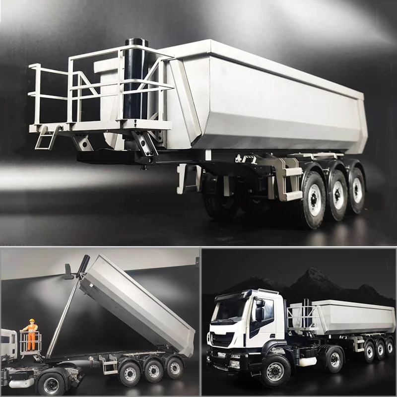 

Metal 3-axes Hydraulic Dump Trailer for 1/14 Tamiya RC Truck Trailer Tipper Scania MAN Benz Actros Volvo Car Diy Parts