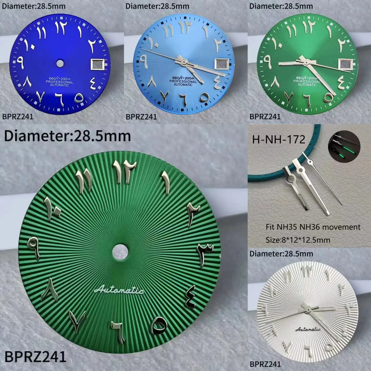 no luminous 28.5mm S logo Arabic numerals dial Suitable nh dial 35 Movement accessories Watch repair tool blue green blue dial