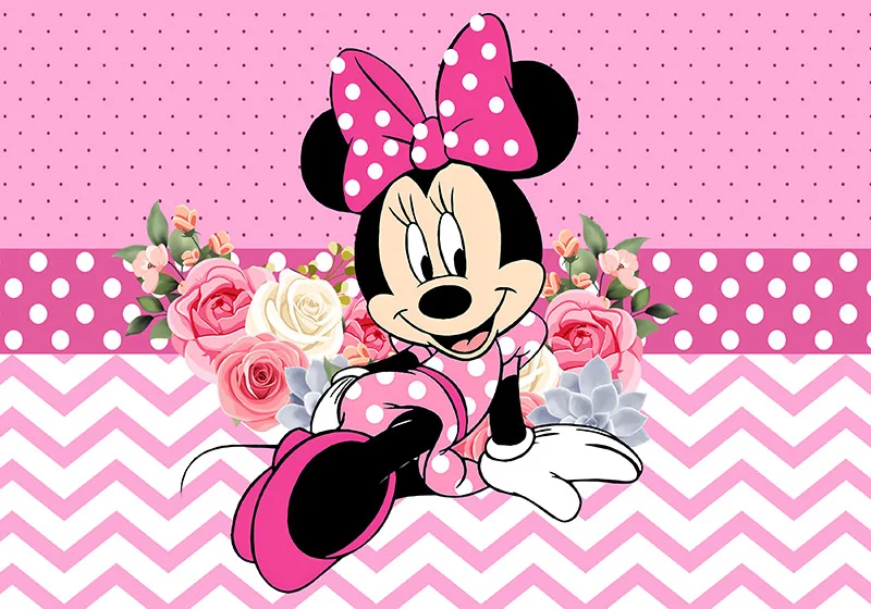 Minnie Mouse Round Backdrop Girls Birthday Party Baby Shower Photography Background Cute Pink Circle Decoration Booth Prop