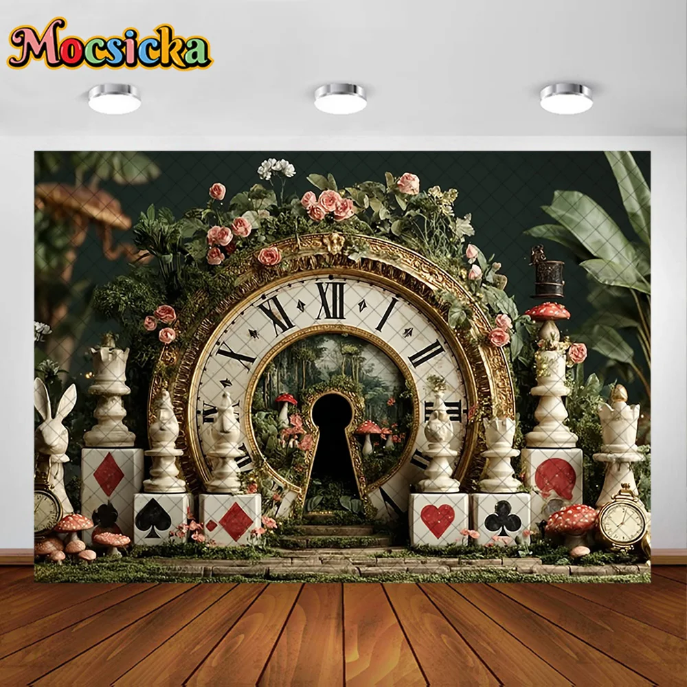 Mocsicka Photography Backdrop Fairy Tale Theme Alarm Clock Decoration Girl Princess Birthday Party Portrait Photo Studio Props