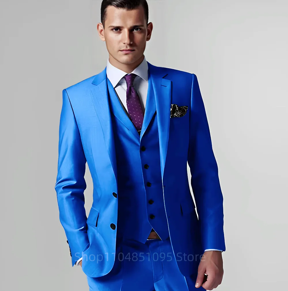 

Formal Solid Groom Wedding Tuxedo Men's Suit Jacket Pants Vest 3-piece Business Sets Slim Fit Notch Lapel Men Blazer for Party
