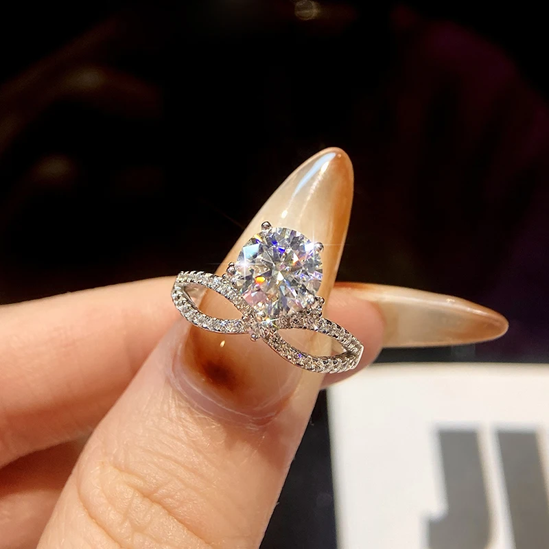 

GRA 2CT Moissanite Diamond Twisted Arm Crown Round Rings for Women Gift Real 925 Sterling Silver Engagement Wedding Fine Jewelry