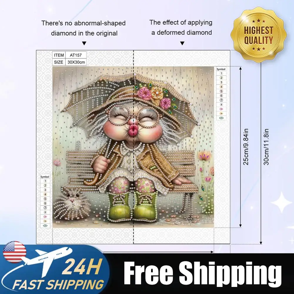 

4pcs 5D DIY Partial Special Shaped Drill Diamond Painting Granny Decor30x30cm