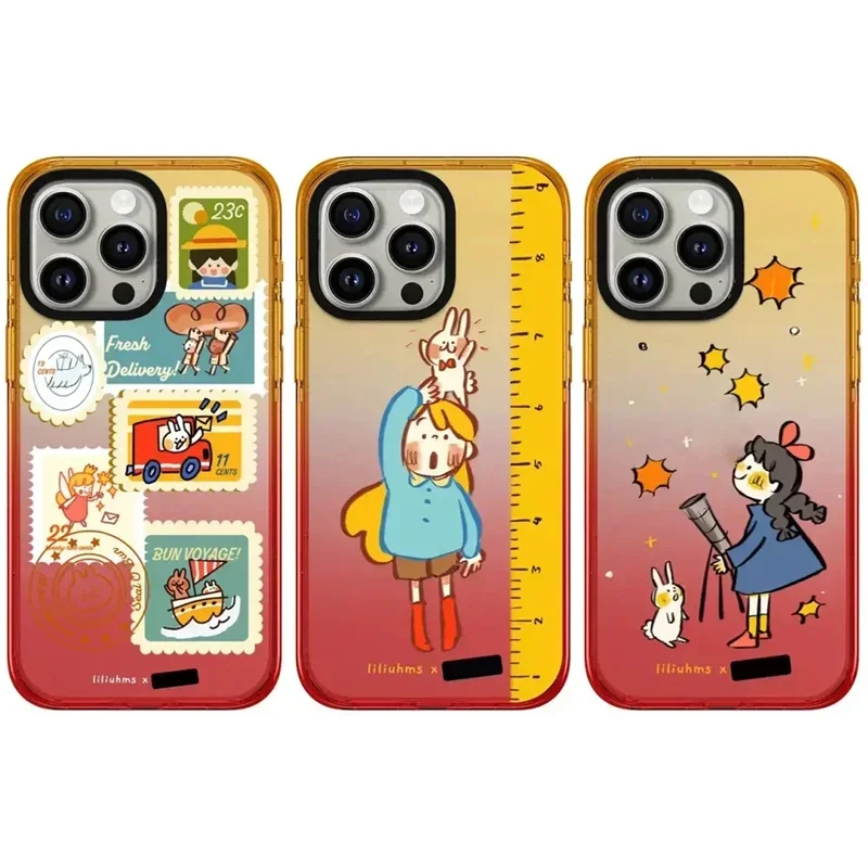 

Peach Gradient Border 2.0 Acrylic Cartoon Girl Stamp Pattern iPhone 11 12 13 14 15 Pro Max Protective Case