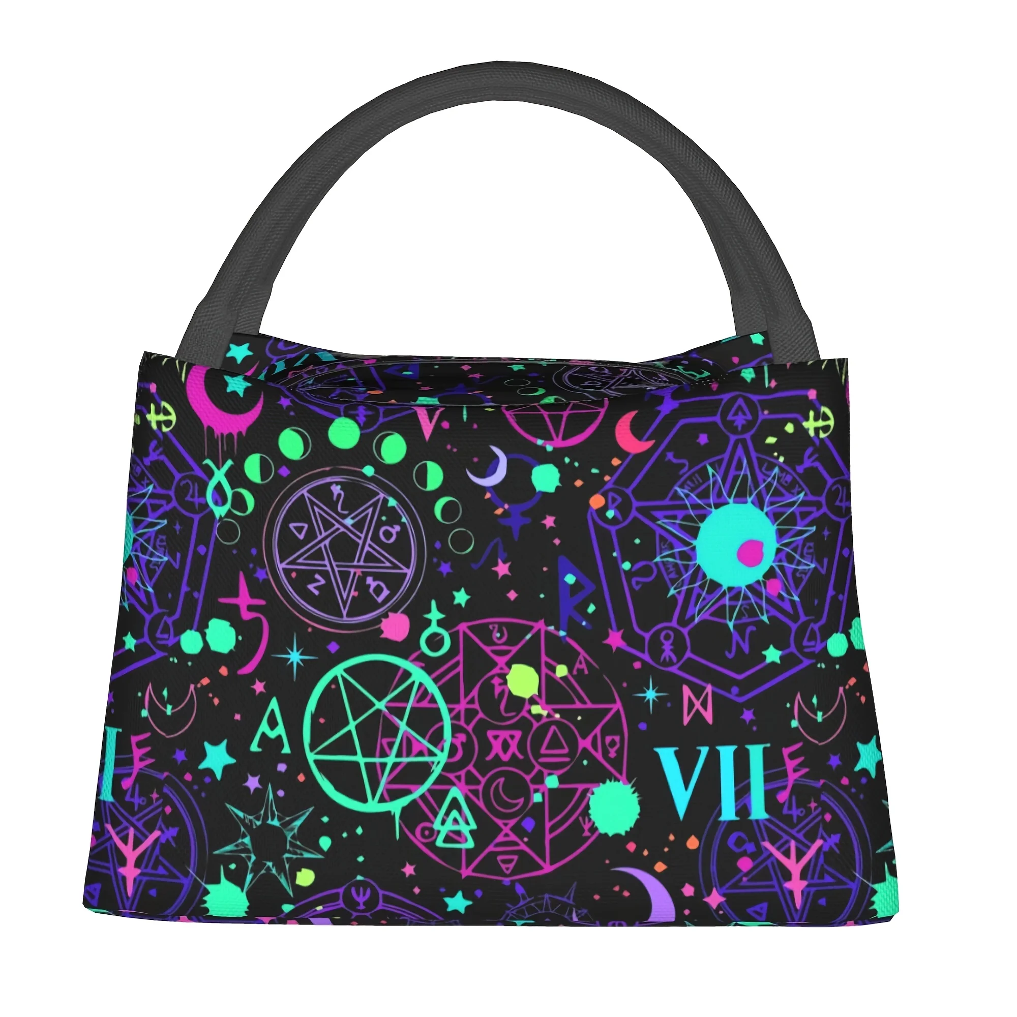 Gothic Magic Circle Lunch Tote Bag Insulated Reusable Oxford Work Picnic Carry Bag