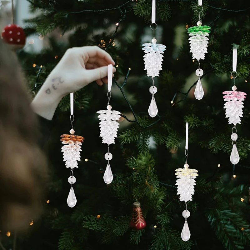 

1Pcs Acrylic Pinecone Christmas Ornaments Set Transparent Crystal Xmas Tree Decorations Hanging Pendants For Holiday Home Decor