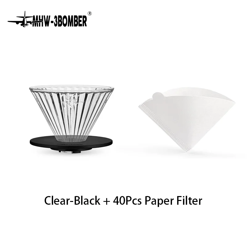 MHW-3BOMBER Glazen Koffiefilterbekers en Espresso Filterpapier Set Herbruikbare Cone Pour Over Koffiefilter Accessoires