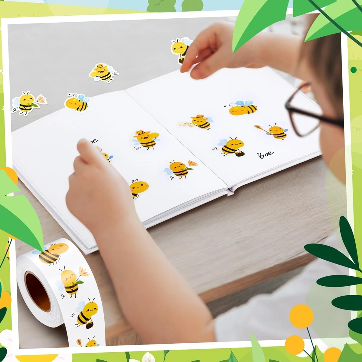 500 Pcs/roll Bee Stickers Teacher Reward Stickers Cute Animal Stickers School Supplies Incentives Roll Sticker